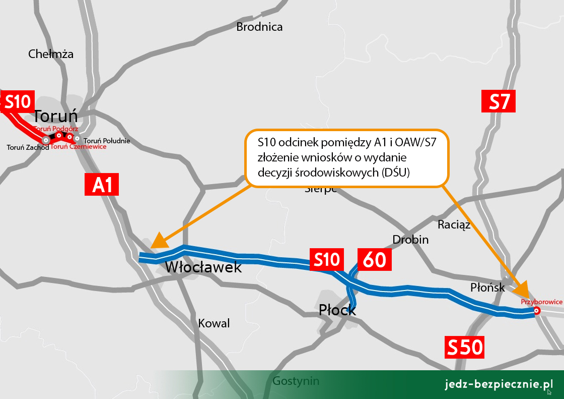 Złożenie wniosków o wydanie decyzji środowiskowych dla S10 od autostrady A1 do Obwodnicy Aglomeracji Warszawskiej, woj. kujawsko-pomorskie i mazowieckie | Jedź Bezpiecznie